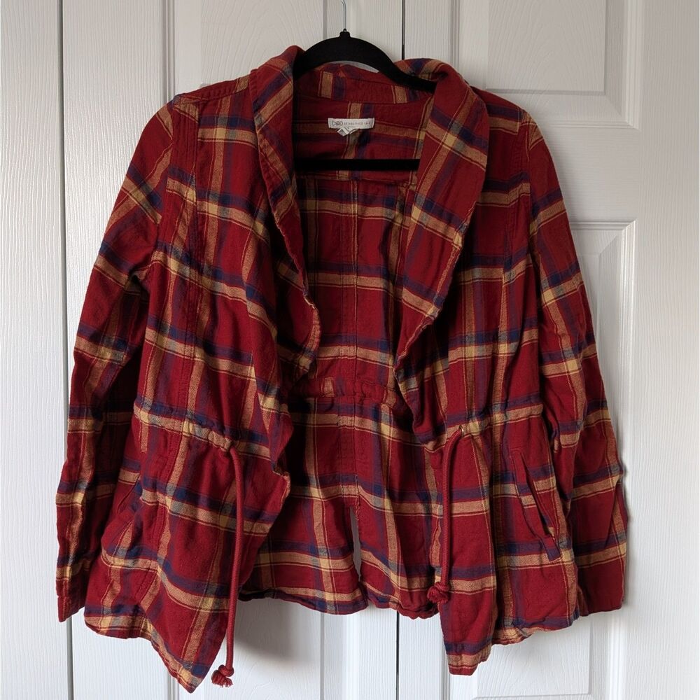 Western Rustic Lightweight Plaid Open-Front Cardigan Jacket By Cato Size Medium